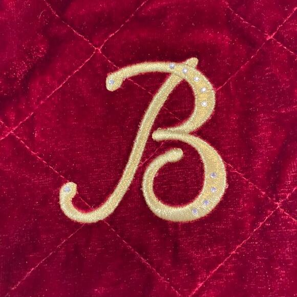 Harvey Lewis Christmas Red/Green Velvet Stocking Gold Letter "B" - Picture 2 of 3